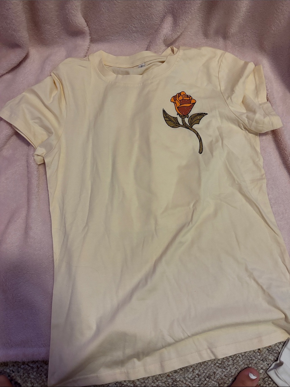 Amazon Cream Short Sleeve Tee with Orange Rose Graphic